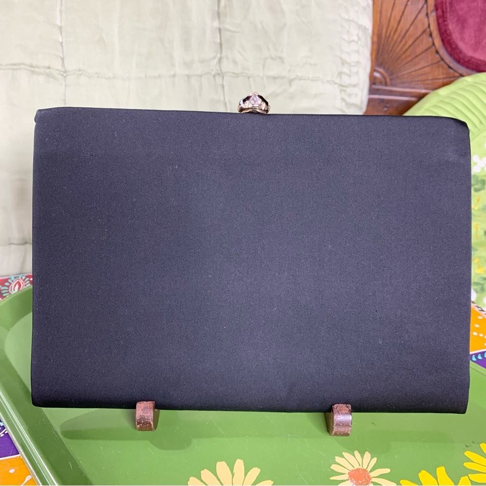 60s Black Satin Rhinestone Clutch